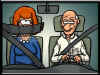 Cartoon where old man puts seat belt on his wife