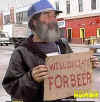 sadam holding sign will dictate for beer